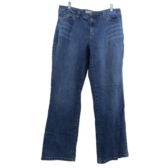 Tommy Hilfiger Hipster Boot Blue Denim Jeans Women's 16 Stitching Rhinestone - Picture 1 of 9